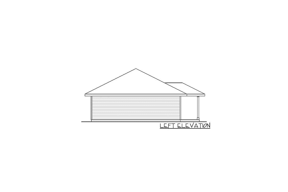 Left elevation drawing of a house plan with horizontal siding and a visible porch column.