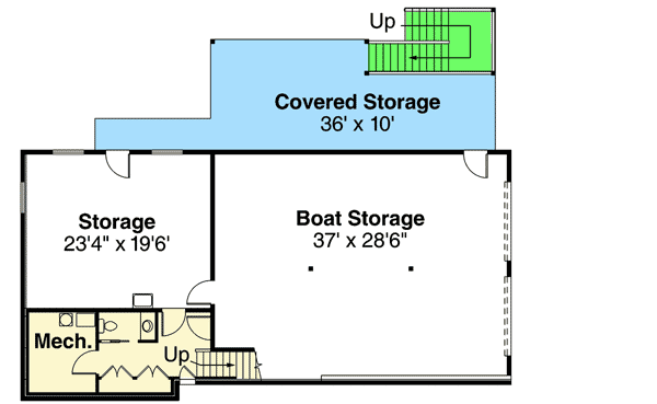 Plan 72836DA: One Story Craftsman with Lower Level Boat Storage - Floor Plan - Lower Level - Craftsman, Northwest