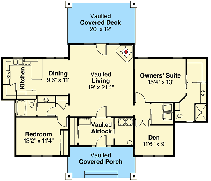 Plan 72839DA: 2 Bed Ranch With Vaulted Airlock Entry - Floor Plan - Main Level - Craftsman, Northwest, Ranch