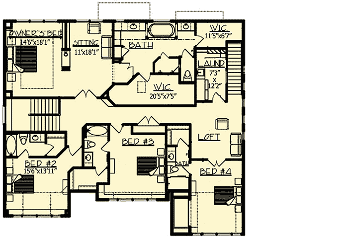 Plan 73322HS: 2-Story Craftsman House Plan with Lower Level Sport Court - Floor Plan - 2nd Floor - Craftsman, Northwest
