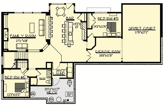 Plan 73322HS: 2-Story Craftsman House Plan with Lower Level Sport Court - Floor Plan - Lower Level - Craftsman, Northwest