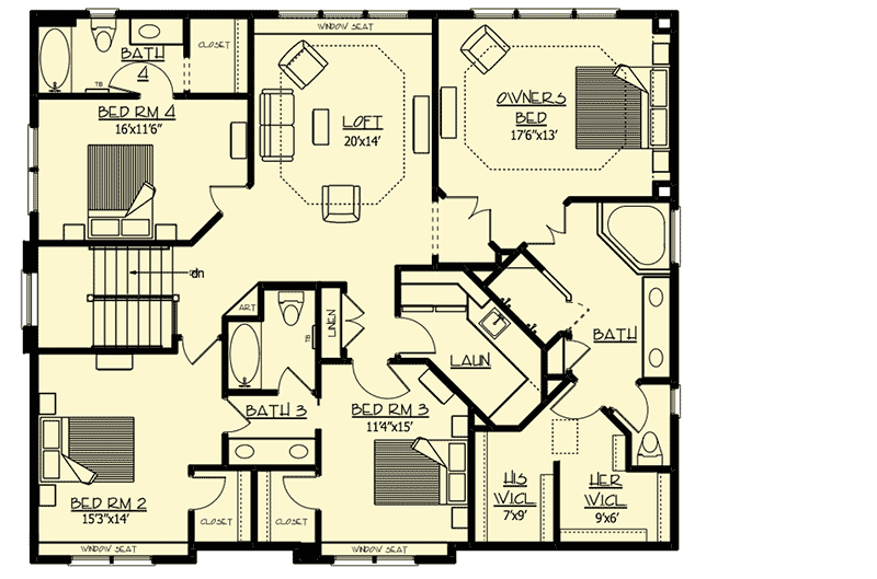 Plan 73329HS: Luxury Craftsman with Lower Level Billiards Room  - Floor Plan - 2nd Floor - Craftsman, New American, Northwest, Traditional