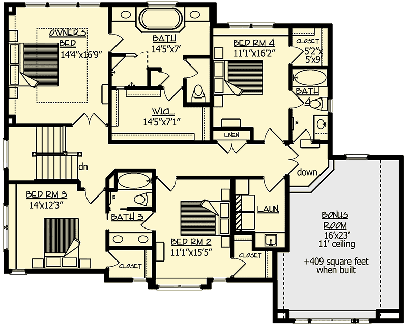 Plan 73332HS: Four Gabled Craftsman Stunner - Floor Plan - 2nd Floor - Craftsman, New American, Northwest