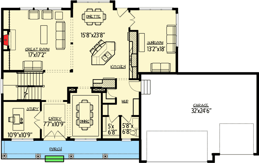 Plan 73337HS: Stunning Craftsman Home with Sunroom - Floor Plan - Main Level - Craftsman, Northwest, Traditional