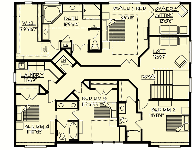 Plan 73341HS: Craftsman Bungalow With Optional Finished Basement - Floor Plan - Second Level - Craftsman, New American, Northwest