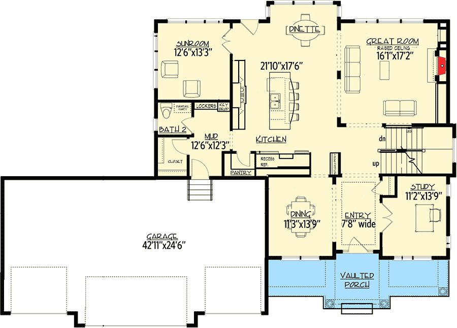 Plan 73343HS: Storybook House Plan With 4 Car Garage - Floor Plan - Main Level - Country, Craftsman, New American, Northwest