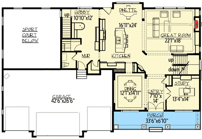Plan 73347HS: House Plan for Game and Sports Lovers - Floor Plan - Main Level - Craftsman, New American, Northwest, Traditional