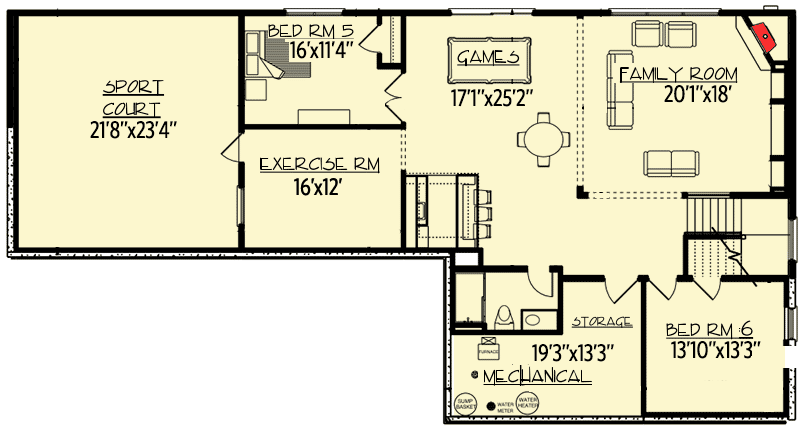 Plan 73347HS: House Plan for Game and Sports Lovers - Floor Plan - Lower Level - Craftsman, New American, Northwest, Traditional