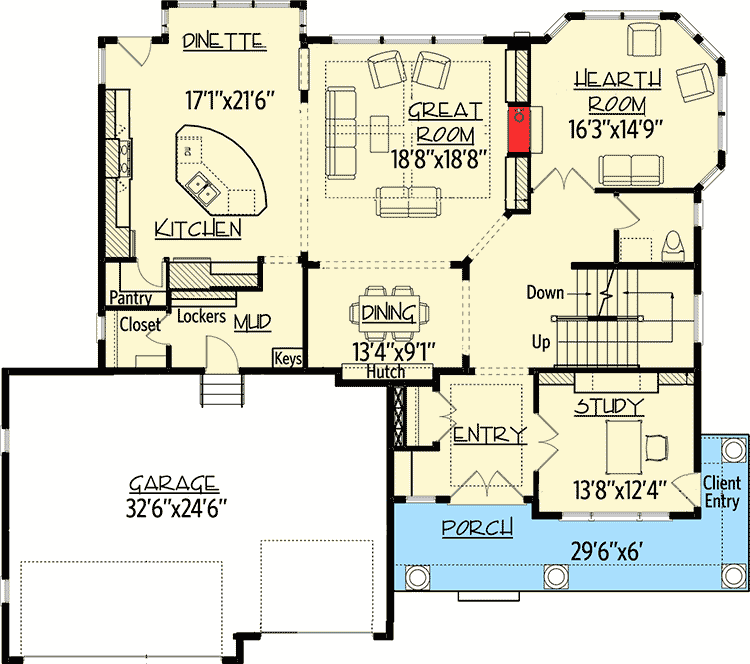 Plan 73354HS: Storybook House Plan with  Open Floor Plan - Floor Plan - Main Level - Craftsman, New American, Northwest