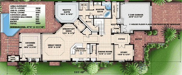 Plan 76006BW: Beautiful Florida House Plan - Floor Plan - Main Level - European, Florida-Style, Mediterranean