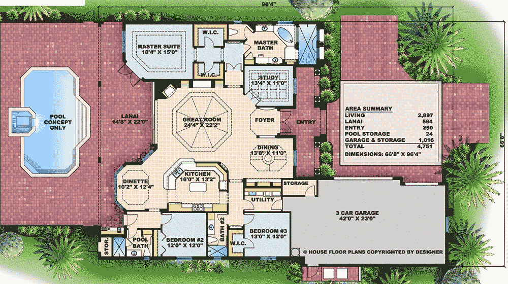 Plan 76010BW: Mediterranean House Plan with 3-car Courtyard-style Garage - Floor Plan - Main Level - European, Florida-Style, Mediterranean