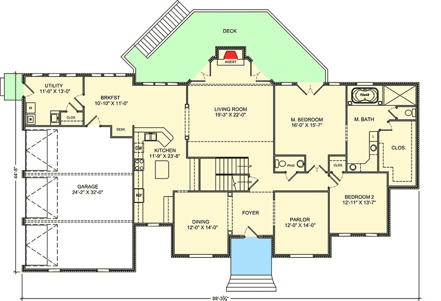 Plan 77616FB: Five Bedroom Brick Traditional House Plan - Floor Plan - Main Level - Traditional