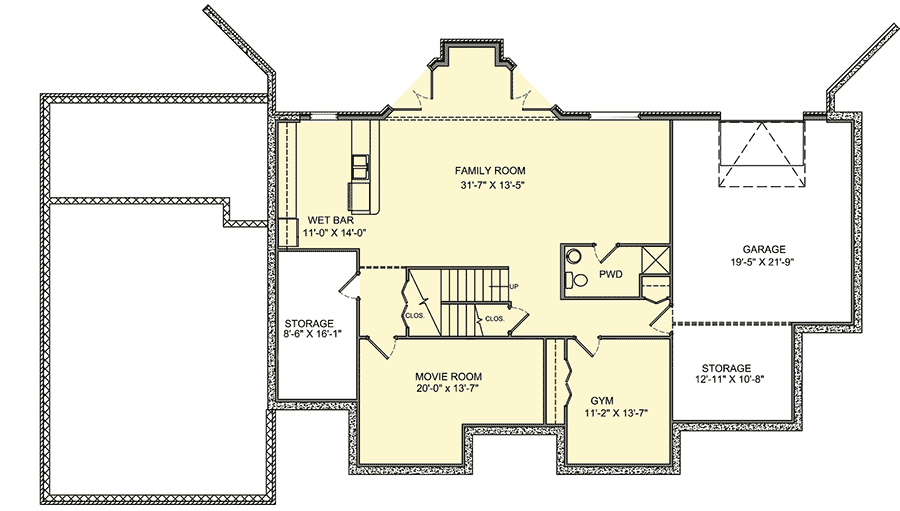 Plan 77616FB: Five Bedroom Brick Traditional House Plan - Floor Plan - Lower Level - Traditional