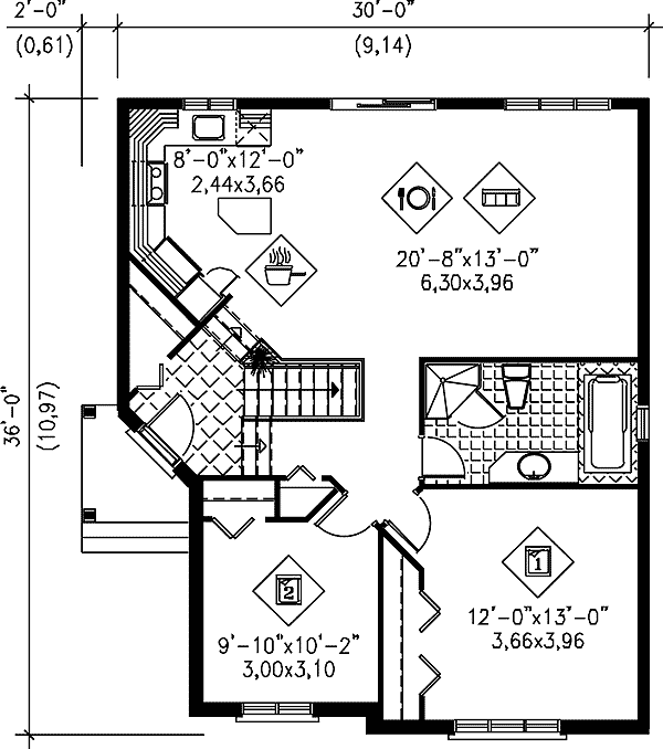 Plan 80009PM: Two Bedroom Split Level House Plan - Floor Plan - Main Level - Traditional