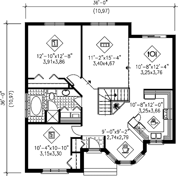 Plan 80366PM: Bungalow With Turret Nook - Floor Plan - Main Level - Cottage, European