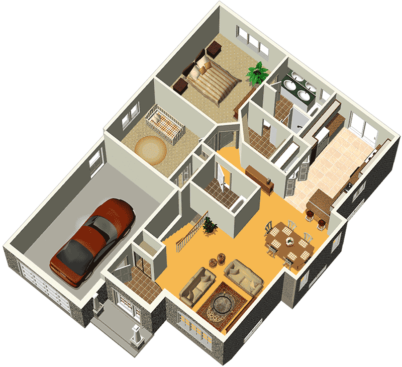 Plan 80368PM: Traditional Southern Home Plan - Floor Plan - 3D View - Main Level - Southern, Traditional