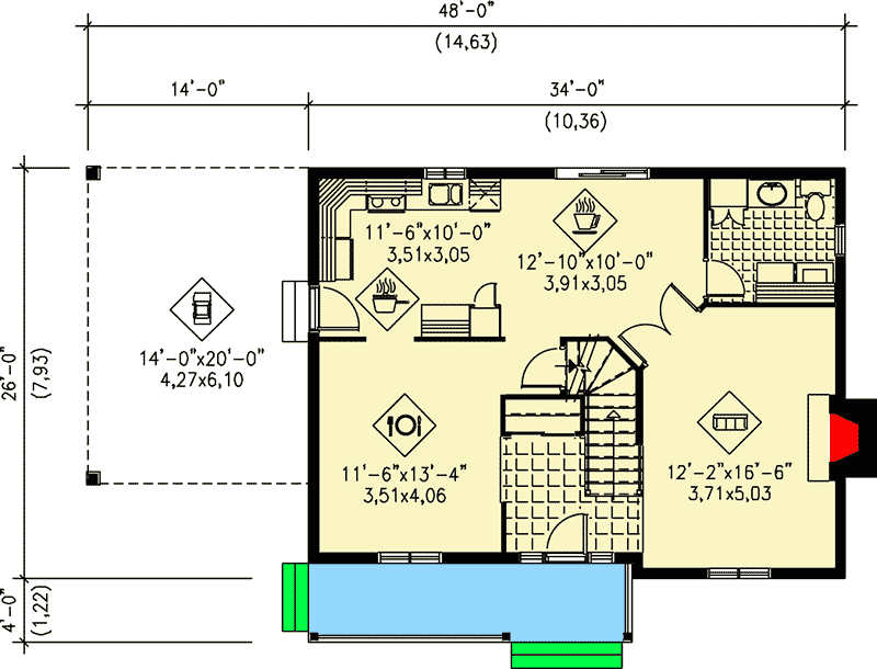 Plan 80452PM: Country Home Plan with Porte Cochere - Floor Plan - Main Level - Traditional