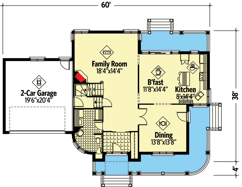 Plan 80463PM: Wrap-Around Porch and Media Room - Floor Plan - Main Level - European