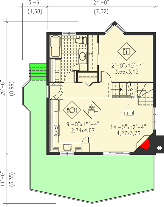 Plan 80565PM: Vacation Getaway with Loft - Floor Plan - Main Level - Bungalow, Vacation