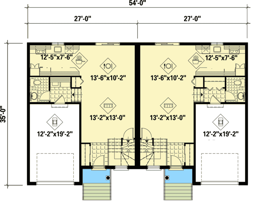 Plan 80572PM: Traditional Multi-Family Home Plan  - Floor Plan - Main Level - Traditional