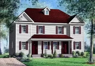 Duplex House Plan with 2 and 3 Bed Units - 1234 Sq Ft