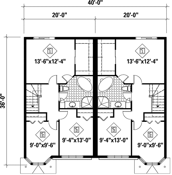 Plan 80578PM: Duplex House Plan with 3 Bed 2 Bath Units with Drive Under Garages - 1772 Sq Ft Each - Floor Plan - 2nd Floor - Traditional