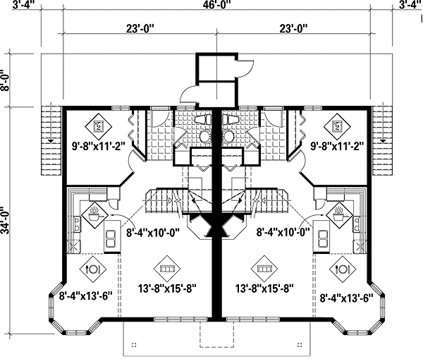 Plan 80579PM: Two Family Home Plan - Floor Plan - Main Level