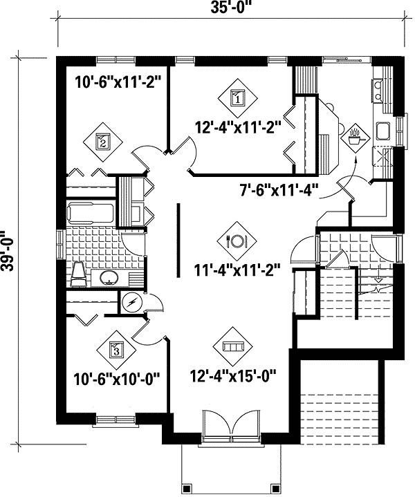 Plan 80585PM: Triplex House Plan with Full Floor Units - 3 Beds - 1 Bath - 1255 Square Feet - Floor Plan - Basement - European