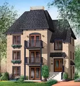 Triplex House Plan with Full Floor Units - 3 Beds - 1 Bath - 1255 Square Feet