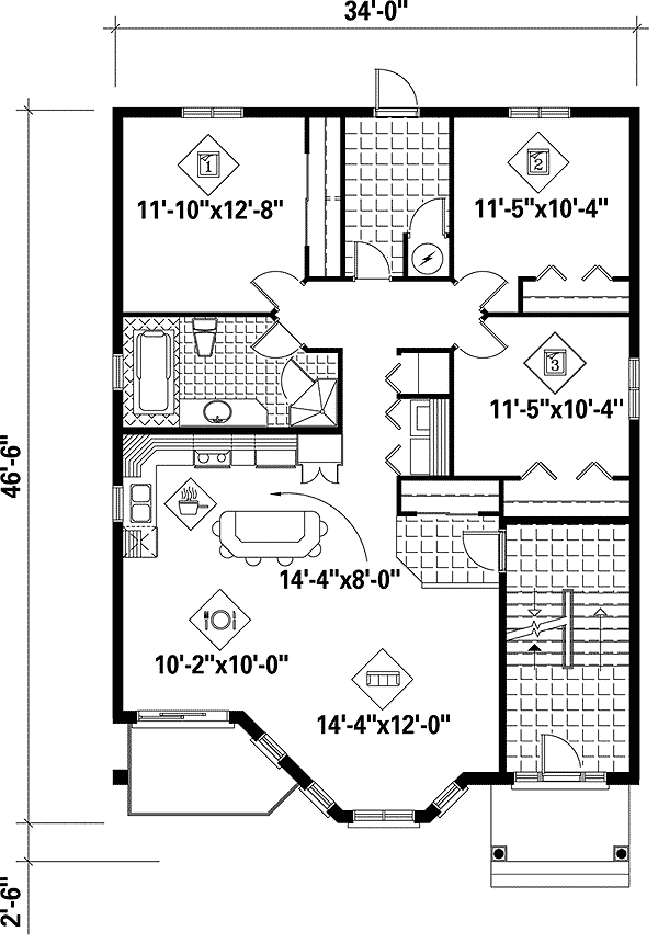 Plan 80586PM: Handsome Tri-Plex - Floor Plan - Main Level