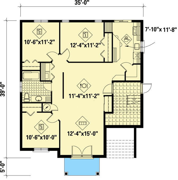 Plan 80588PM: 3-Family House Plan with Full Floor Units - 3 Beds - 1 Bath - 1255 Square Feet - Floor Plan - Lower Level