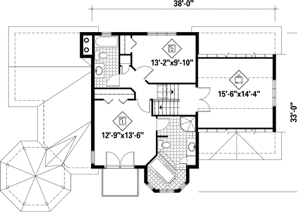 Plan 80621PM: 3-Bed Country House Plan with Corner Octagon Porch - Floor Plan - 2nd Floor - Country
