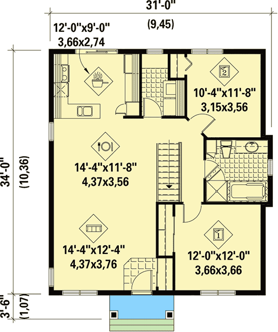 Plan 80632PM: Cozy Two-Bedroom House Plan - Floor Plan - Main Level - Cottage, Country, Traditional