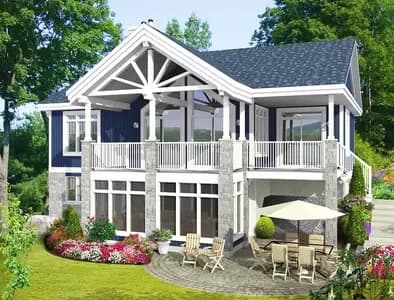 Cottage with 2 Bedrooms and a Spacious Porch Area for a Rear-sloping Lot