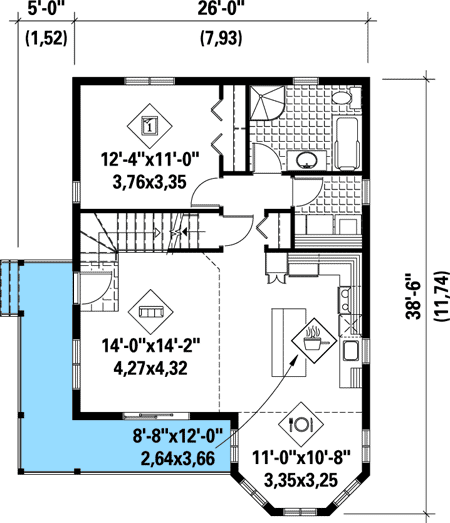 Plan 80680PM: Vacation Cabin with Reading Loft - Floor Plan - Main Level - Cabin, Mountain, Northwest, Rustic, Vacation