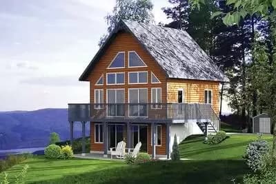 Vacation Home Plan with Two-Story Windows