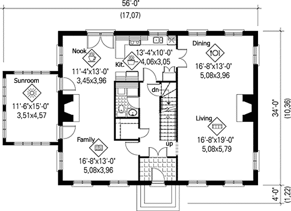Plan 80724PM: Traditional Sttone Cottage with Sunroom - Floor Plan - Main Level - Cottage, Traditional