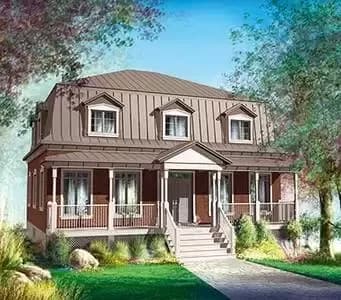Metal Hip Roof Country Home Plan