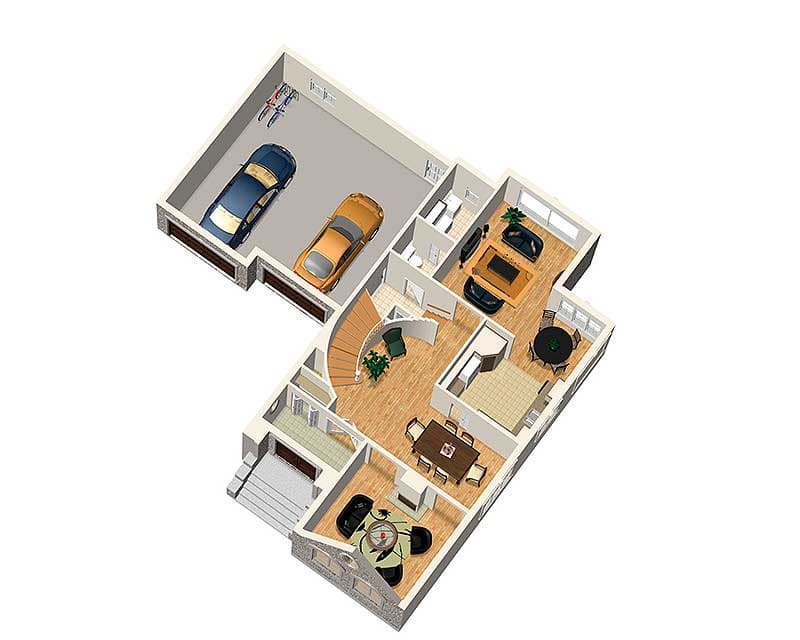 Plan 80729PM: Comfortable and Elegant - Floor Plan - Main Floor 3D view - European, Traditional