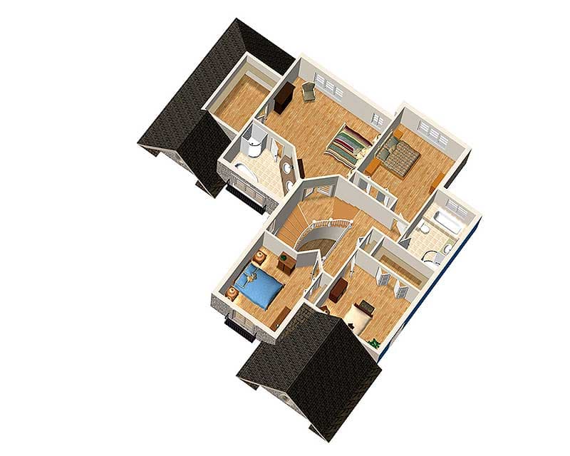 Plan 80729PM: Comfortable and Elegant - Floor Plan - 2nd Floor 3D view - European, Traditional