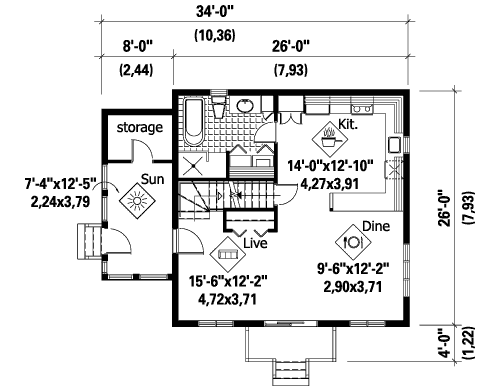 Plan 80741PM: Narrow Lot Cabin - Floor Plan - Main Level - Cabin, Mountain, Rustic, Vacation