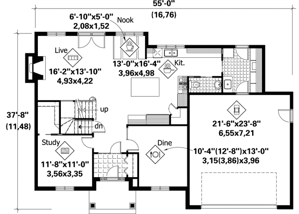 Plan 80750PM: Stately Stucco - Floor Plan - Main Level - European, Traditional
