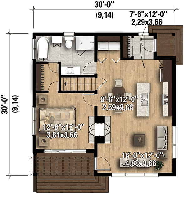 Plan 80774PM: Contemporary Vacation Getaway - Floor Plan - Main Level - Contemporary, Cottage, Mid Century Modern, Modern, Vacation
