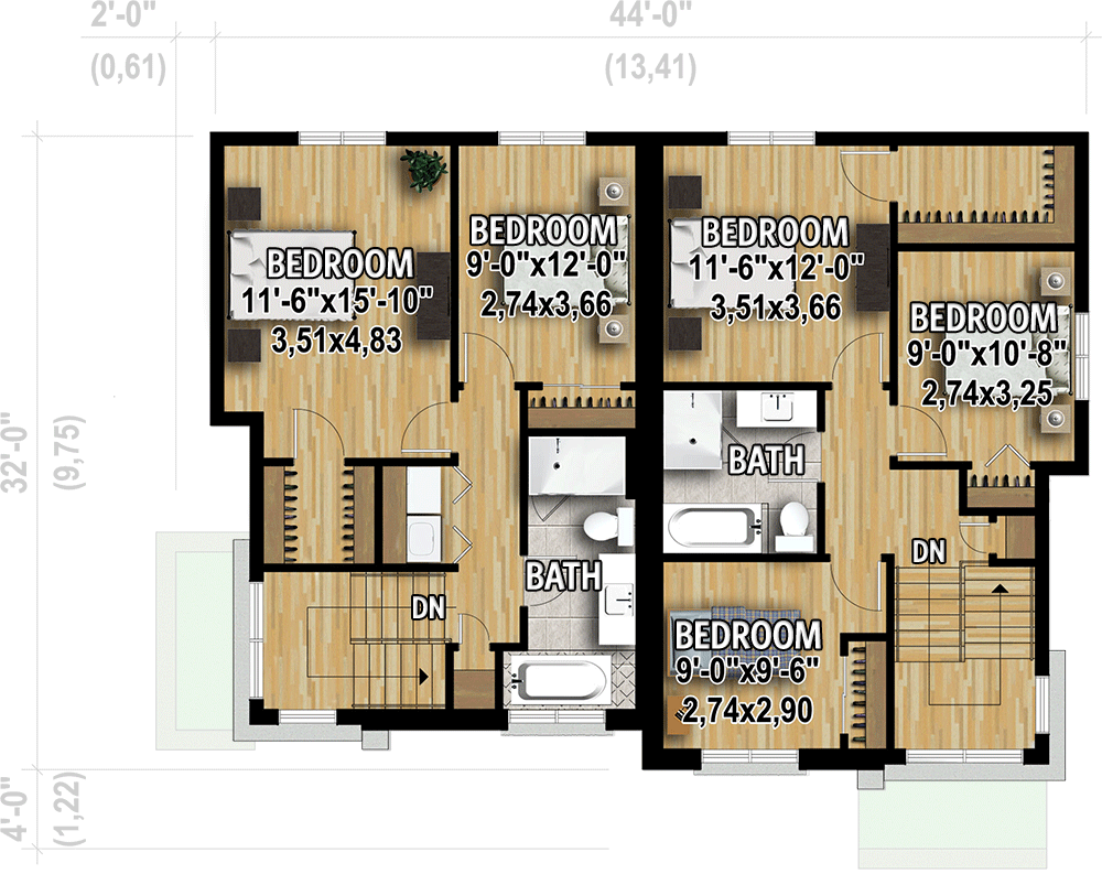 Plan 80781PM: Modern Duplex House Plan with 1304 Square Foot Units - Floor Plan - 2nd Floor - Contemporary, Modern, Northwest, Prairie