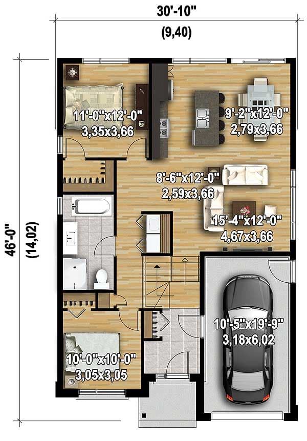 Plan 80794PM: Compact Contemporary House Plan - 1070 Sq Ft - Floor Plan - Main Level - Contemporary, Northwest