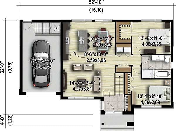 Plan 80799PM: Two Bedroom Split Level House Plan - Floor Plan - Main Level