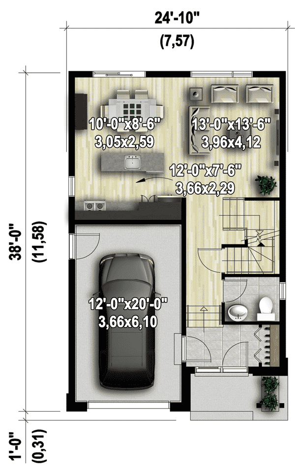 Plan 80809PM: Tall and Narrow - Floor Plan - Main Level - Contemporary