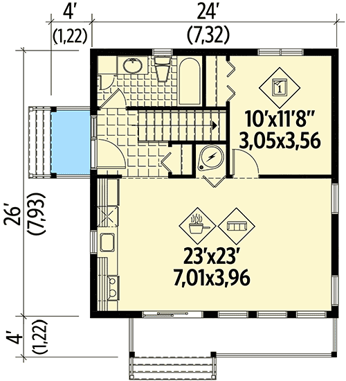Plan 80813PM: Modern Escape with Dramatic Roofline - Floor Plan - Main Level - Contemporary, Mid Century Modern, Modern, Vacation
