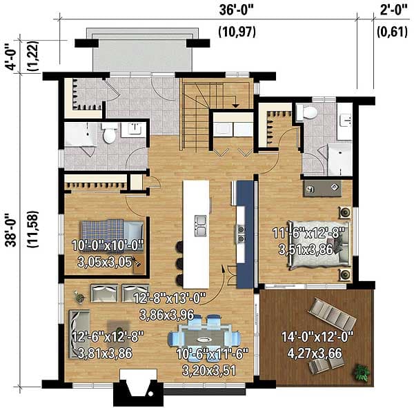 Plan 80814PM: Two Bedroom Contemporary House Plan - Floor Plan - Main Level - Contemporary, Mid Century Modern, Modern
