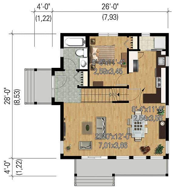 Plan 80818PM: Compact Vacation House Plan - Floor Plan - Main Level - Modern, Mountain, Vacation